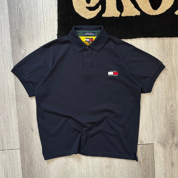 Vintage Tommy Hilfiger Men's Navy Blue Boxy Fit Polo T-Shirt - Size Medium - Picture 1 of 7